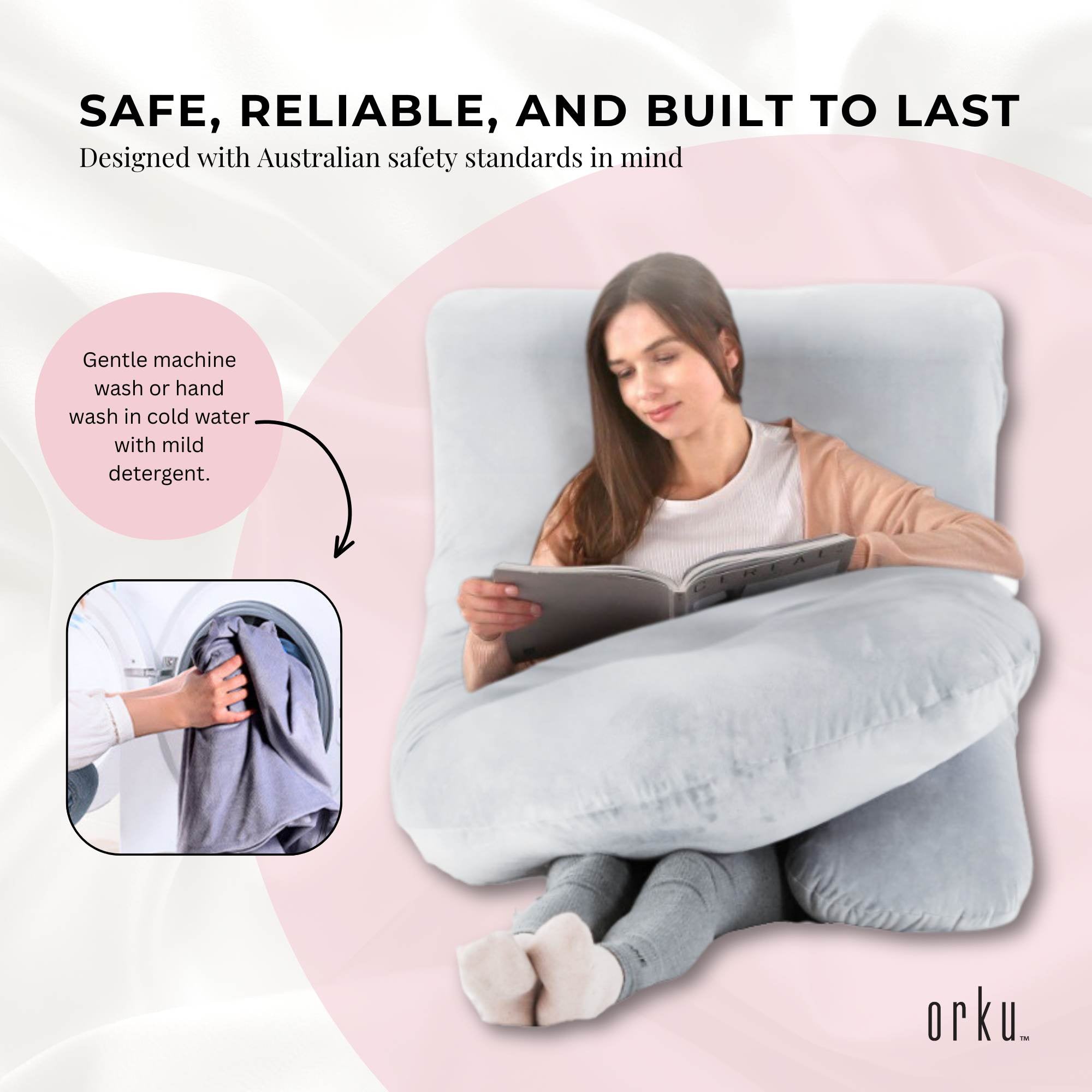 Orku Maternity Pregnancy Pillow - J-Shape Full Body Length for Side Sleeper Grey — image 5