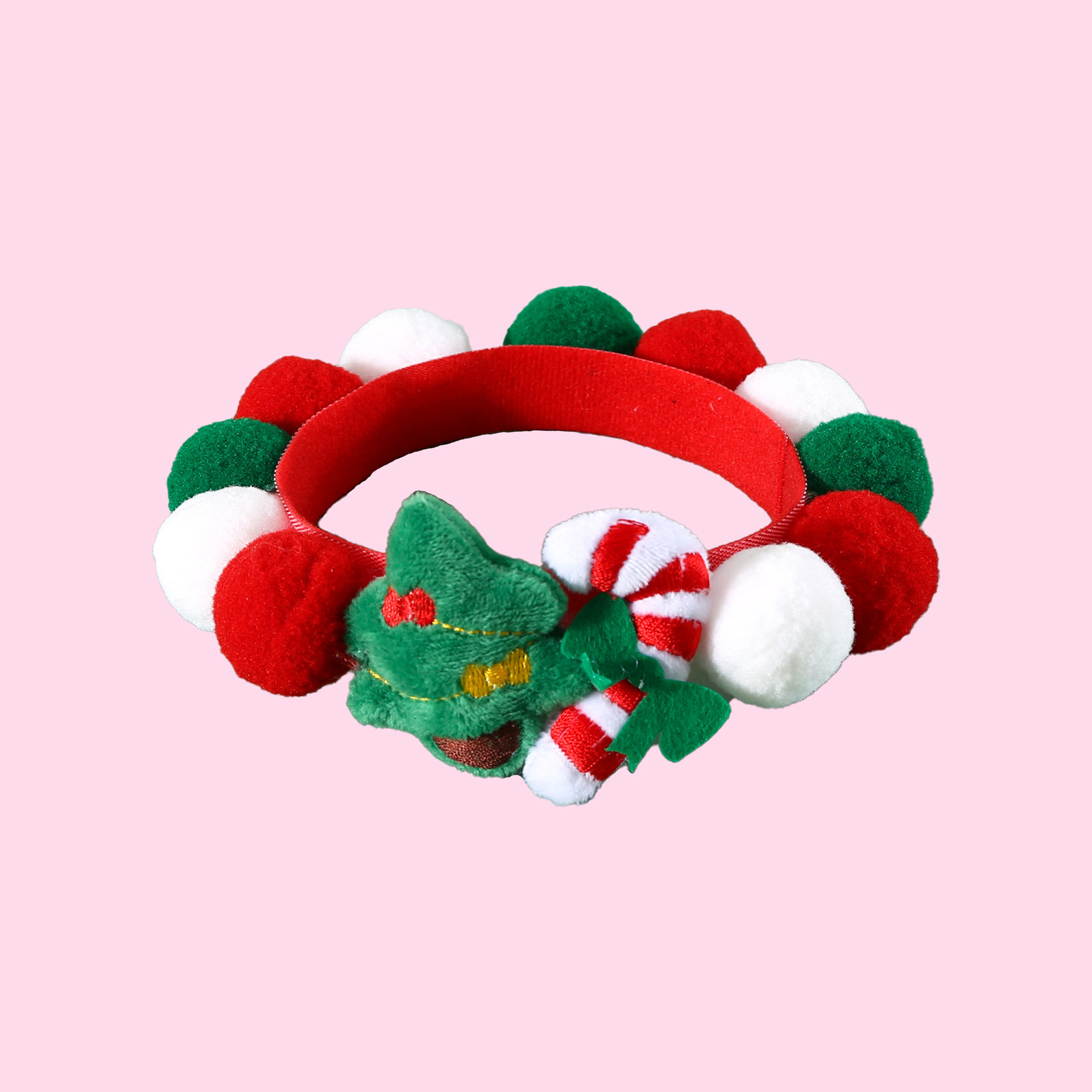 Christmas Pet Pom-Pom Adjustable Cotton Collar Set(2-Pack Size L) - Cat and Dog Holiday Costume, Cute Bell Hat and Tree Umbrella Designs — image 2