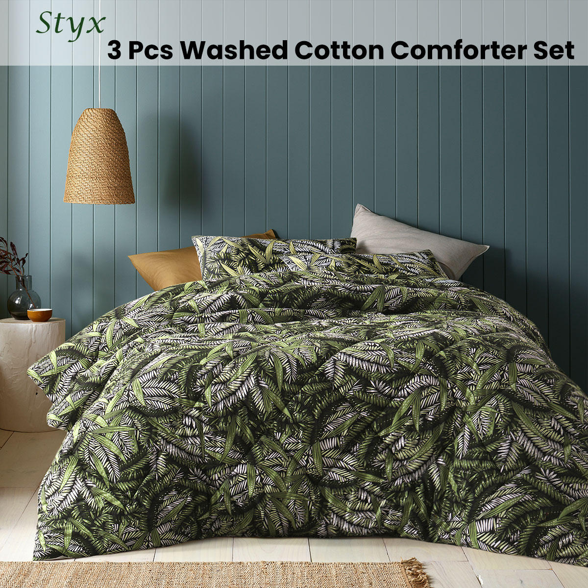 Accessorize Styx Washed Cotton Printed 3 Piece Comforter Set Queen โ image 2
