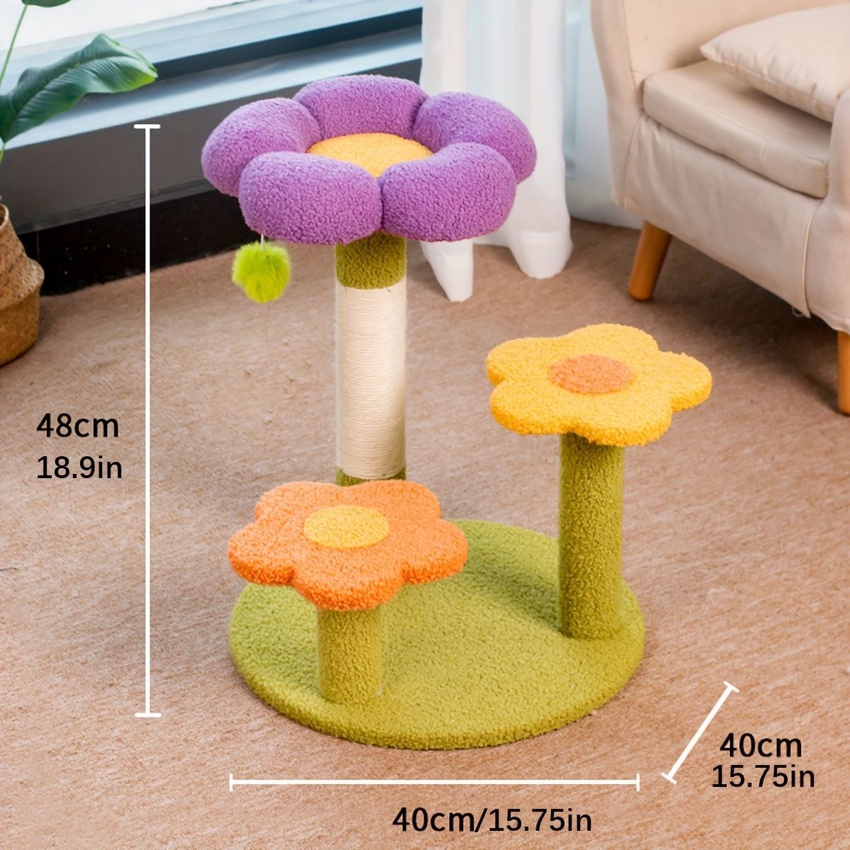 Cat Tree Flower-Shaped Cat Tree Cat Scratching Post Cat Furniture Sisal Rope - Purple - Size 40-40-48 โ image 5