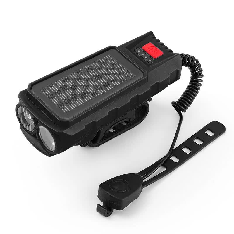 Solar and USB Rechargeable Bicycle Front Light with Dual LED Beams and Horn Function for Cycling, Commuting and Night Riding, Black — image 3