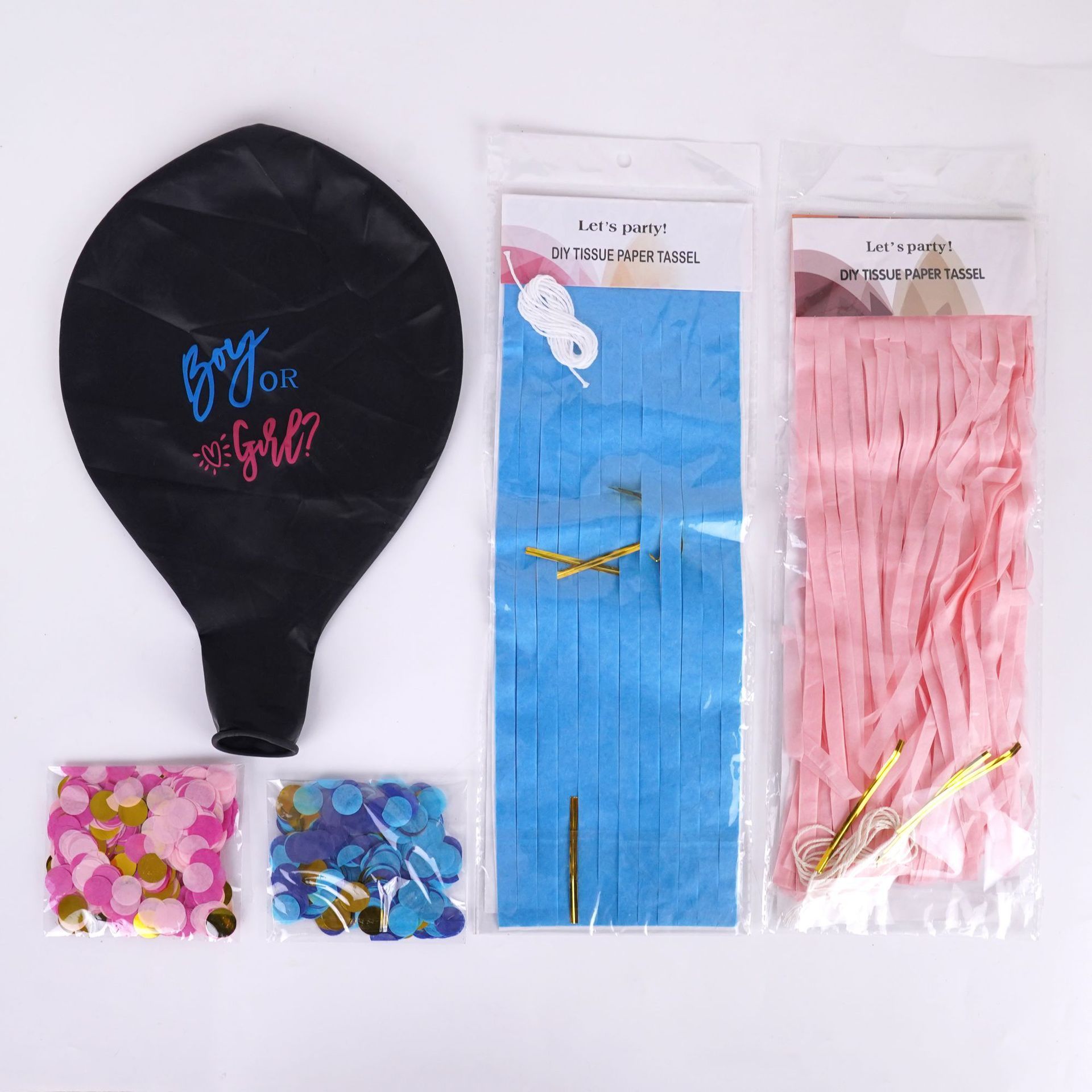 36 inch Balloon Set Confetti Tassel Yize latex Blue powder English (round) without paper scraps โ image 4