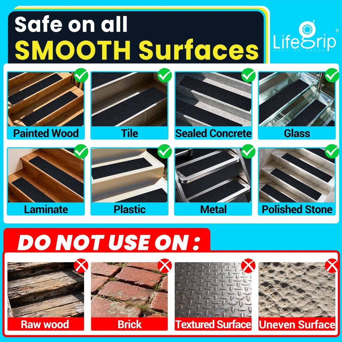 6"x24" Anti Slip Traction Treads 10 Pack, with Glow in Dark Stripe, Best Grip Tape Grit Non Slip, Outdoor Non Skid Tape, High Traction Friction Abrasive — image 4