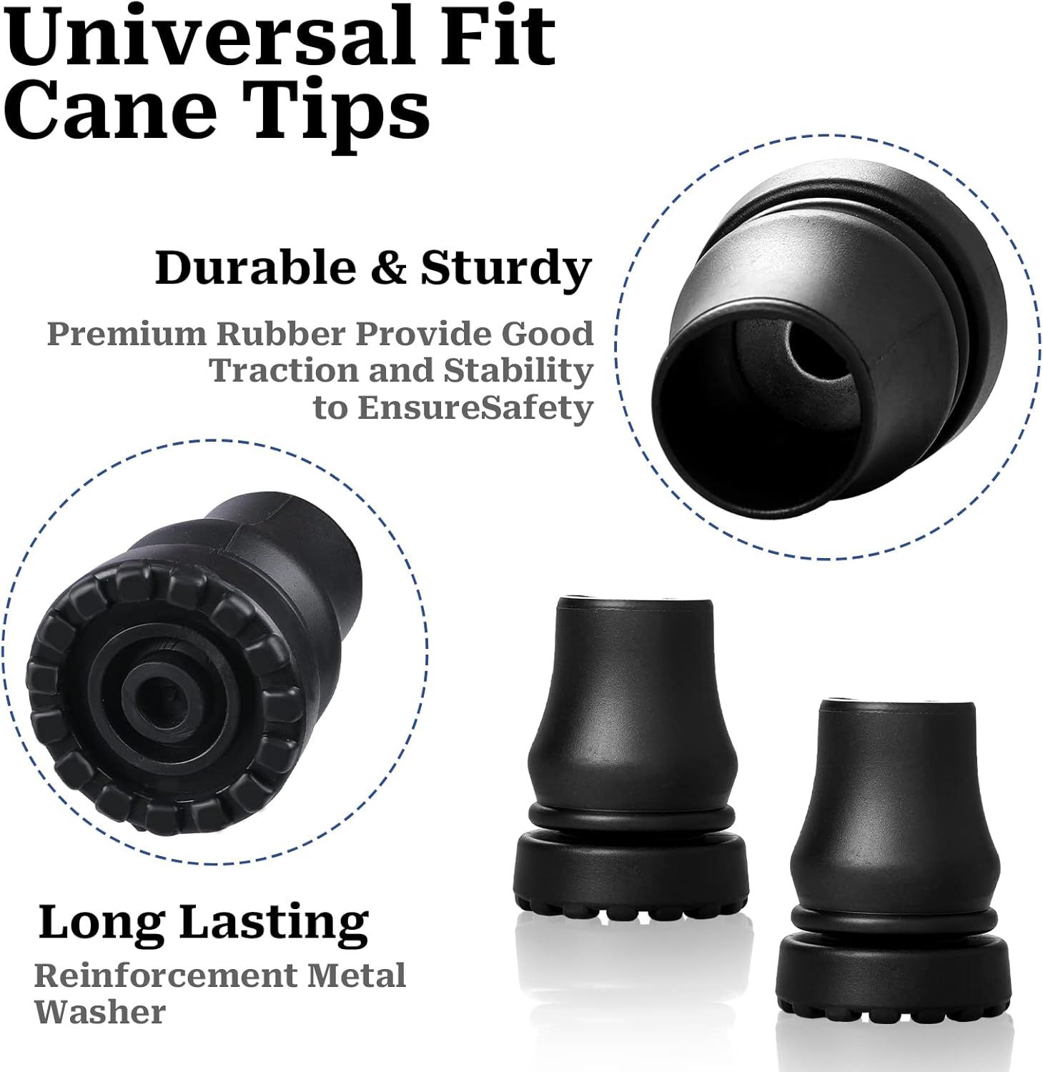 Cane Tips 5/8 inch Heavy Duty, 2 Pack Walking Cane Tips Rubber Cane Tip Replacement Rubber Tips for Canes, Crutch, Cane Foot, Walking Sticks — image 3