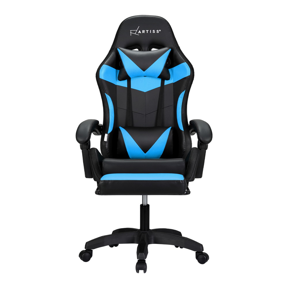 Artiss 6 Point Massage Gaming Office Chair 7 LED Footrest Cyan Blue โ image 3