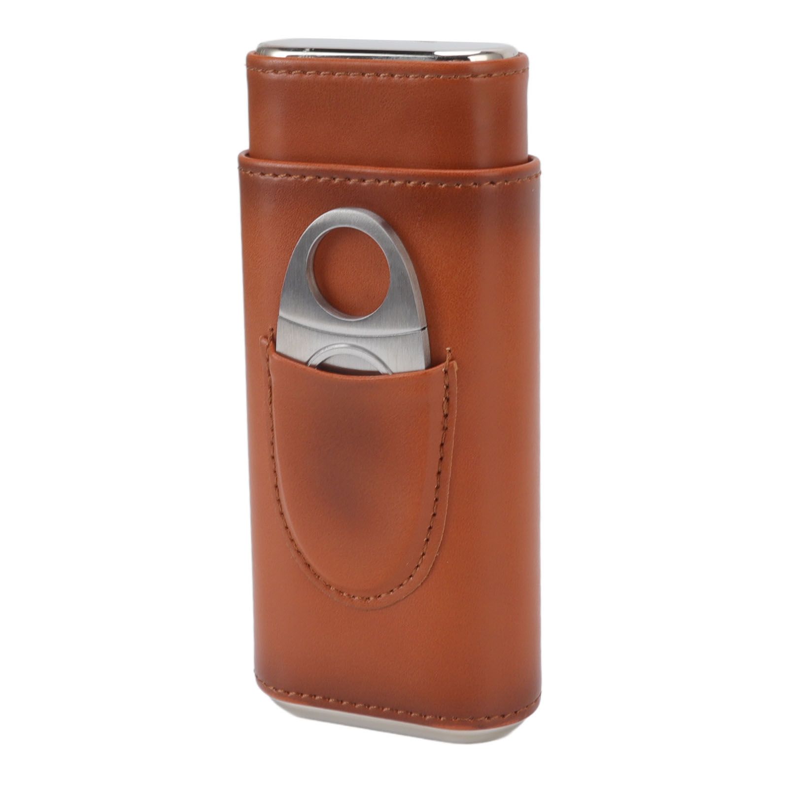 3 Finger Cigar Case Iron Cover Portable Soft Glossy Leather Cigar Holder Case with Cutter for Travel Brown โ image 5