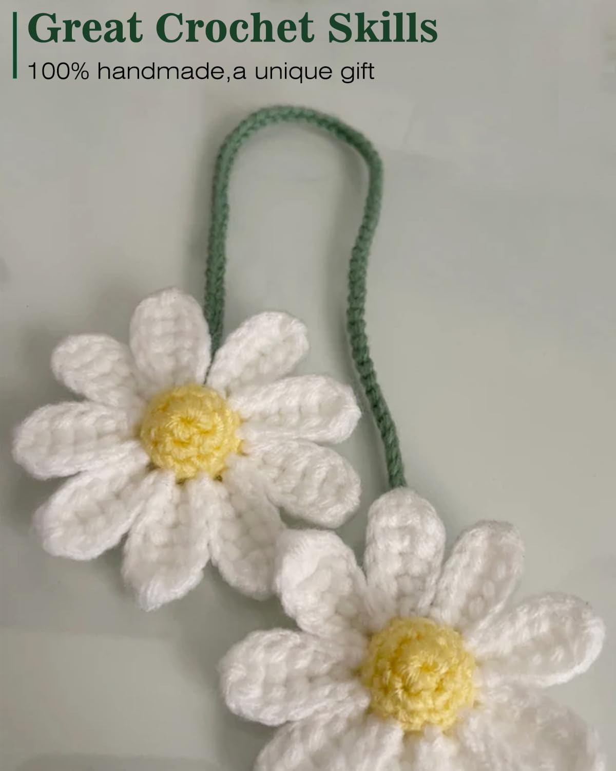 Crochet Daisy Auto Accessories Women Cute Rearview Mirror Charm Crafted Daisy Flower Gift Crochet Enthusiast Car Decoration Car Interior Aesthetics (White) — image 5