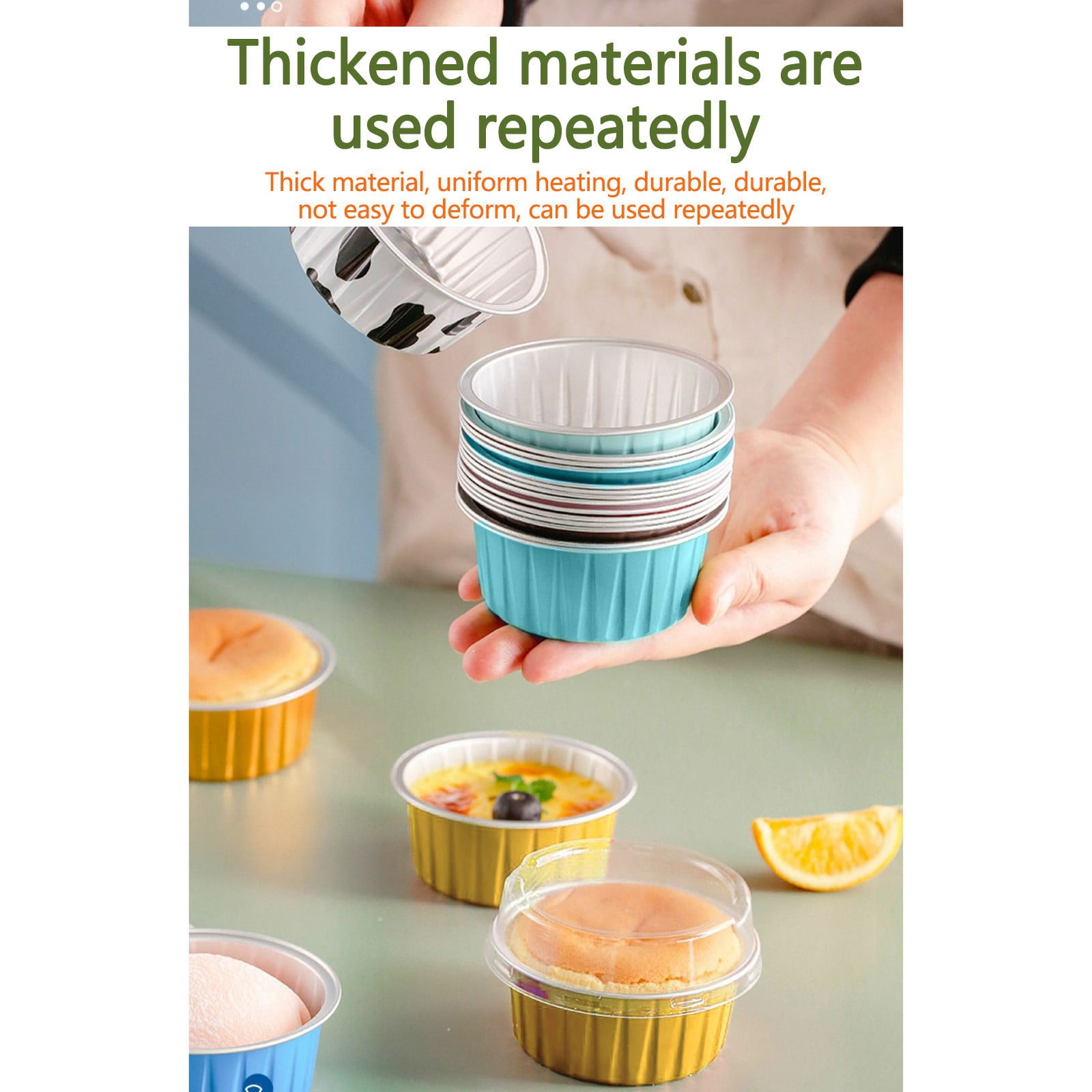 20 Pack Aluminum Foil Baking Cups with Lids, reusable round pudding and cake molds heat resistant to 250 C for oven microwave and barbecue, White — image 6