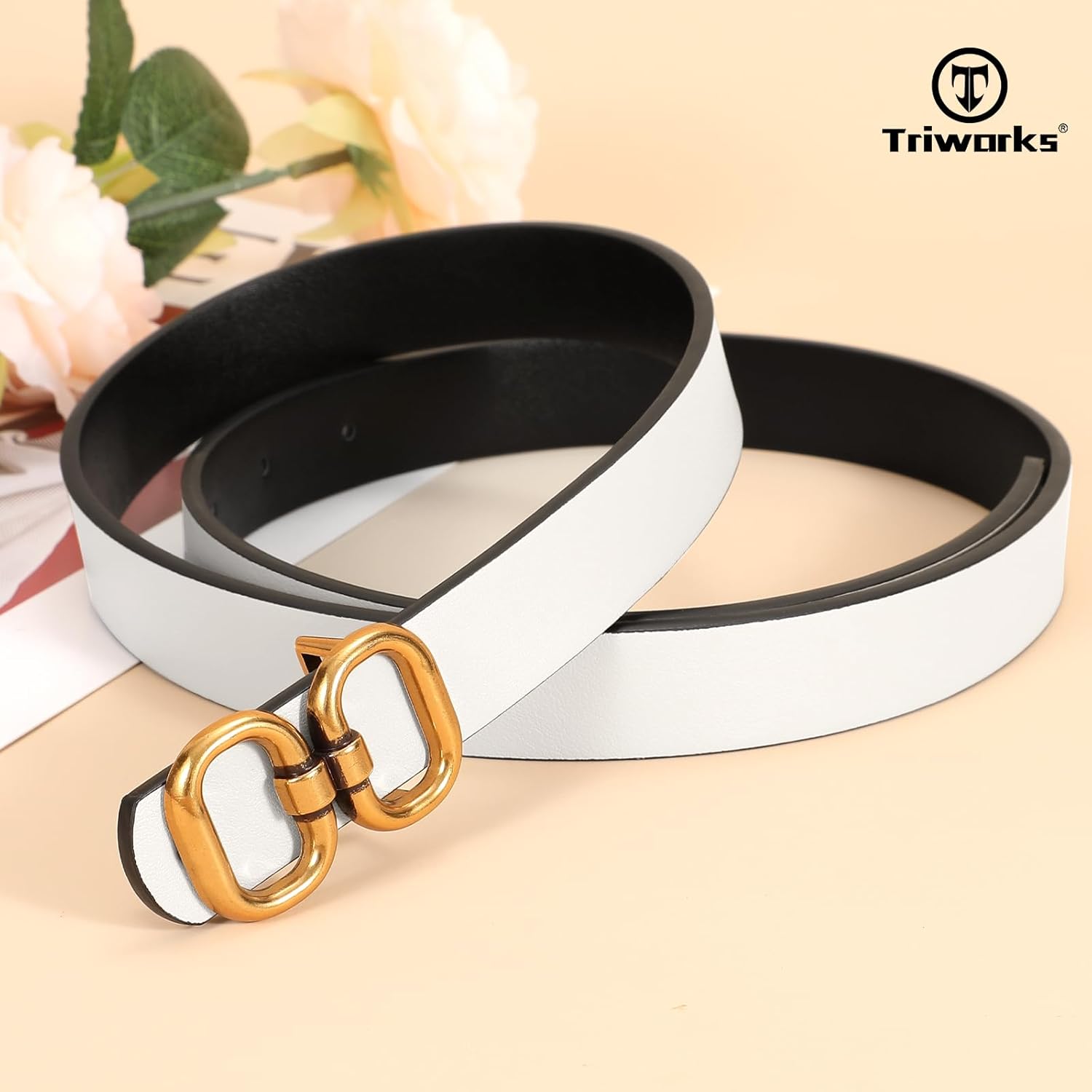 Reversible Leather Belt for Women with Gold Buckle Ladies Leather Belt for Jeans Pants โ image 3