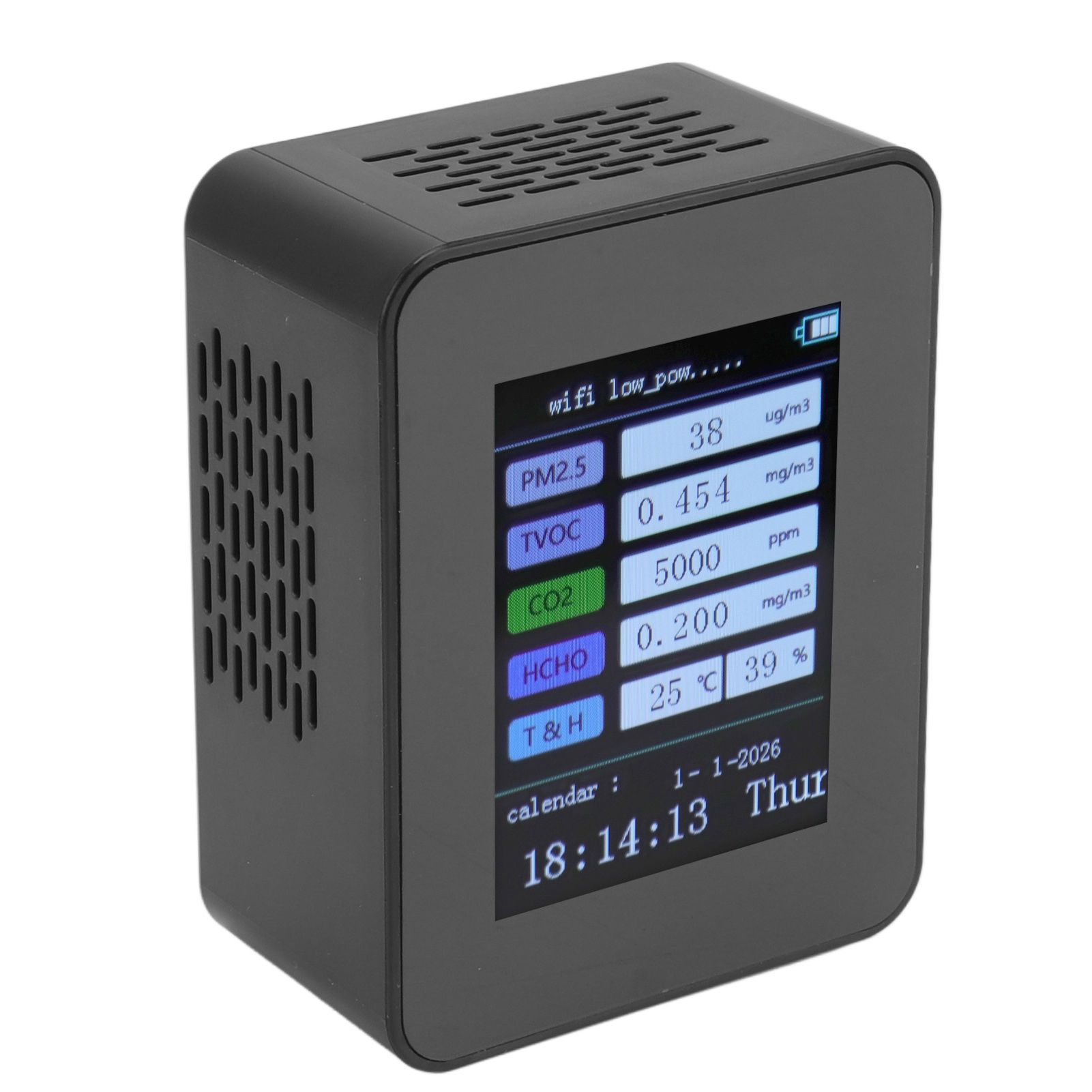 Indoor Air Quality Monitor for TUYA WiFi Smart PM2.5 Formaldehyde Testing 7 in 1 Calendar Time Function Air Quality Detector Black WIFI Version VOC โ image 5