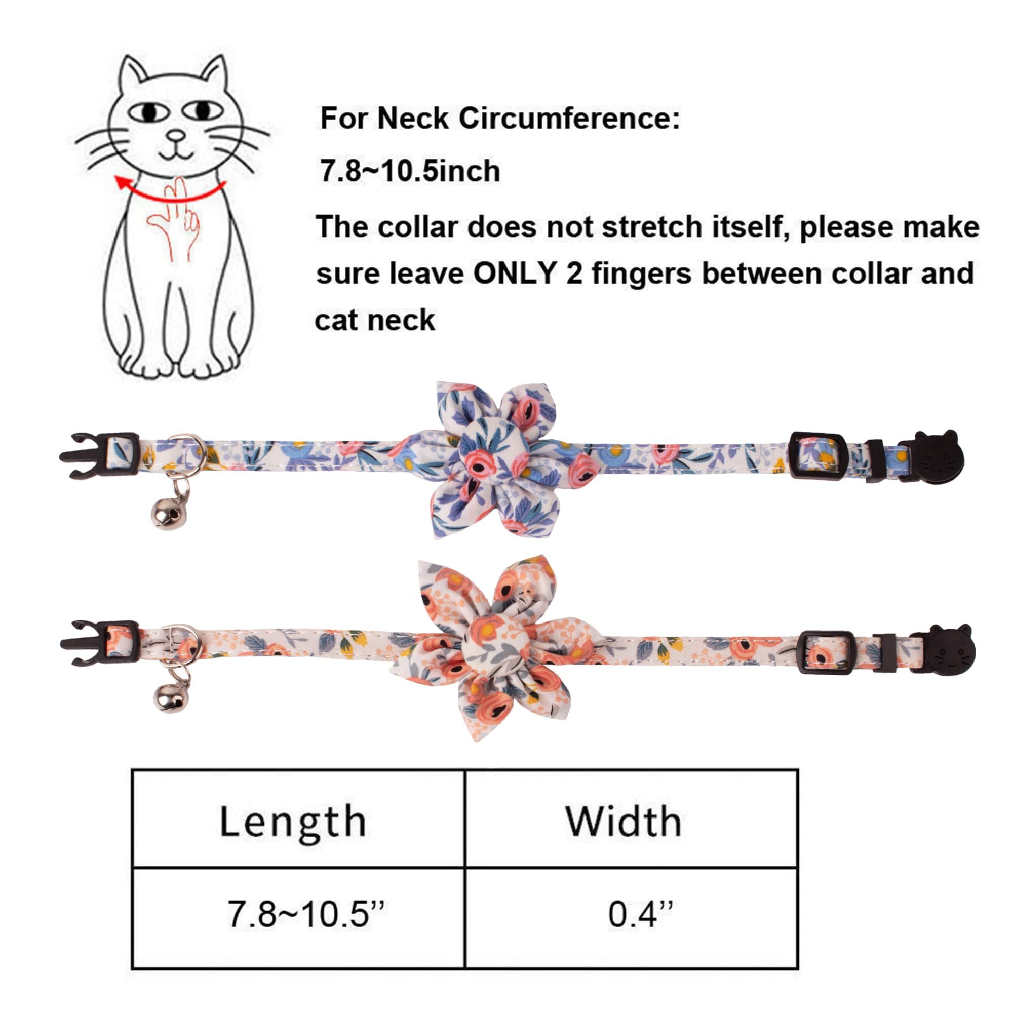 Breakaway Cat Collar with Bells, 2 Pack Flower Cat Collars for Girl Cat Kitten Collar with Floral Adjustable (Orange & Blue) — image 5