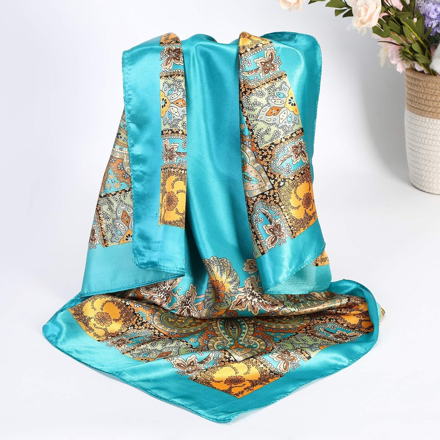 35” Satin Large Square Head Scarves - 4PCS Silk Like Neck Scar Hair Sleeping Wraps Satin Silk Scars or Women — image 3