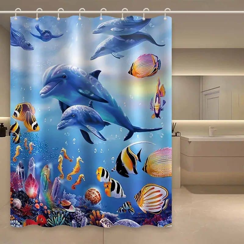 Dolphin Shower Curtain Waterproof Mildew Resistant, 120 × 180cm — image 5