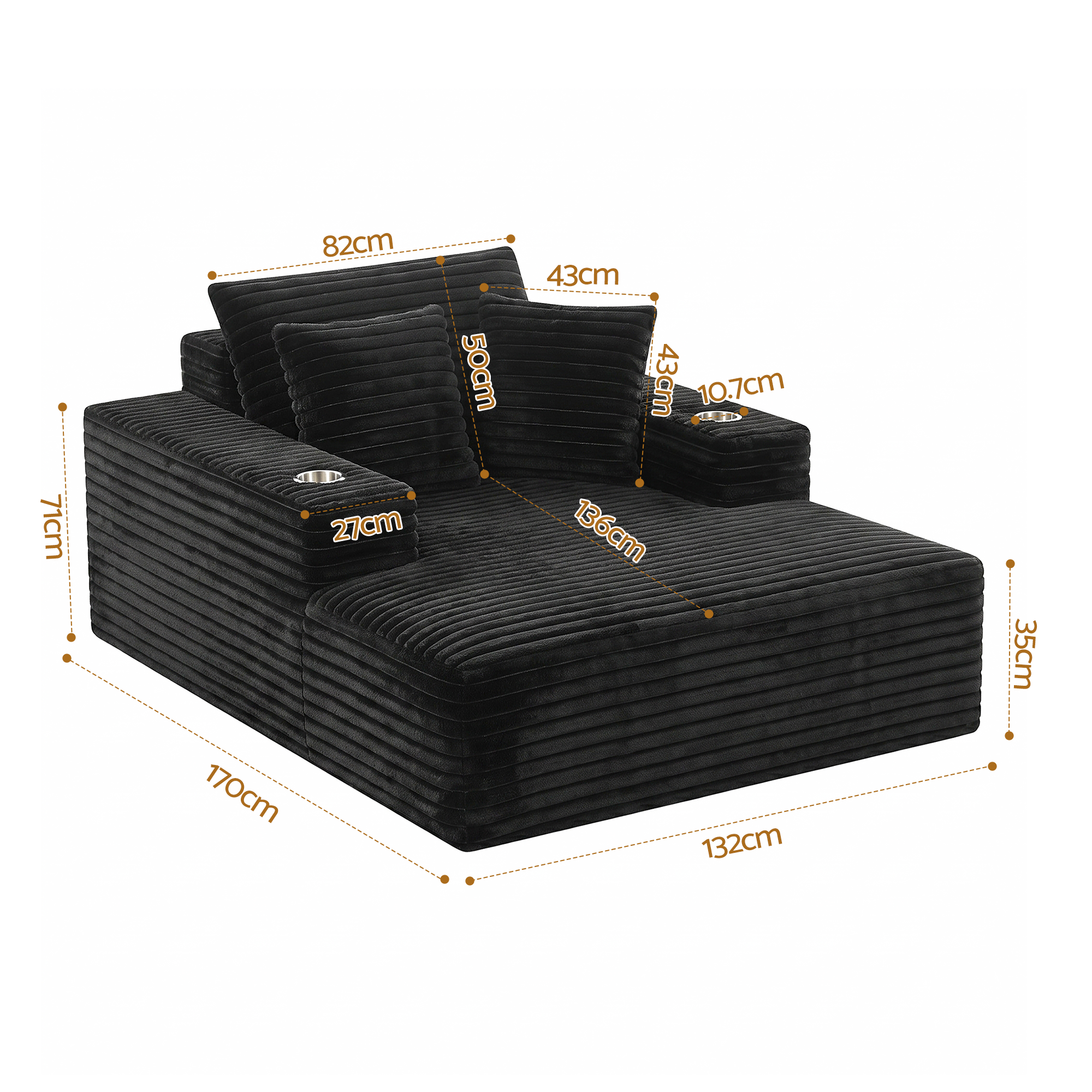 Artiss Sofa Bed Lounge Chair Sleeper Couch Chaise Single Seater Faux Fur Black — image 2