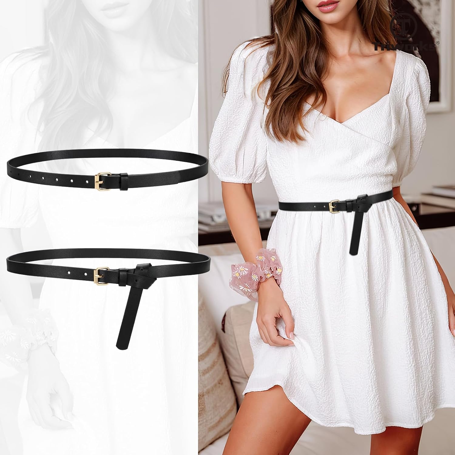 3 Pack Women Skinny Leather Belt for Jeans Pants Dress Ladies Thin Waist Belt with Gold Buckle โ image 4