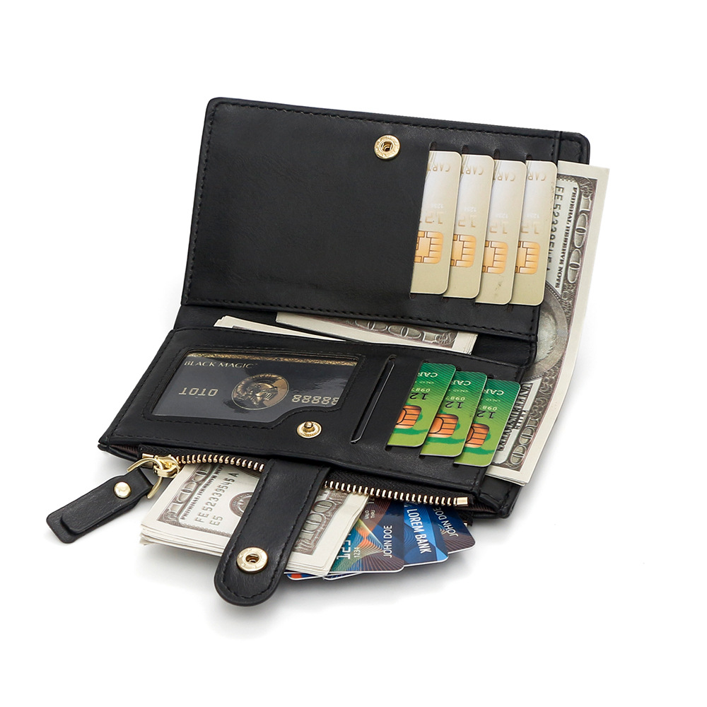 Black Compact Bifold Wallet for Women - High Capacity PU Leather Purse with Zipper Coin Pocket โ image 4