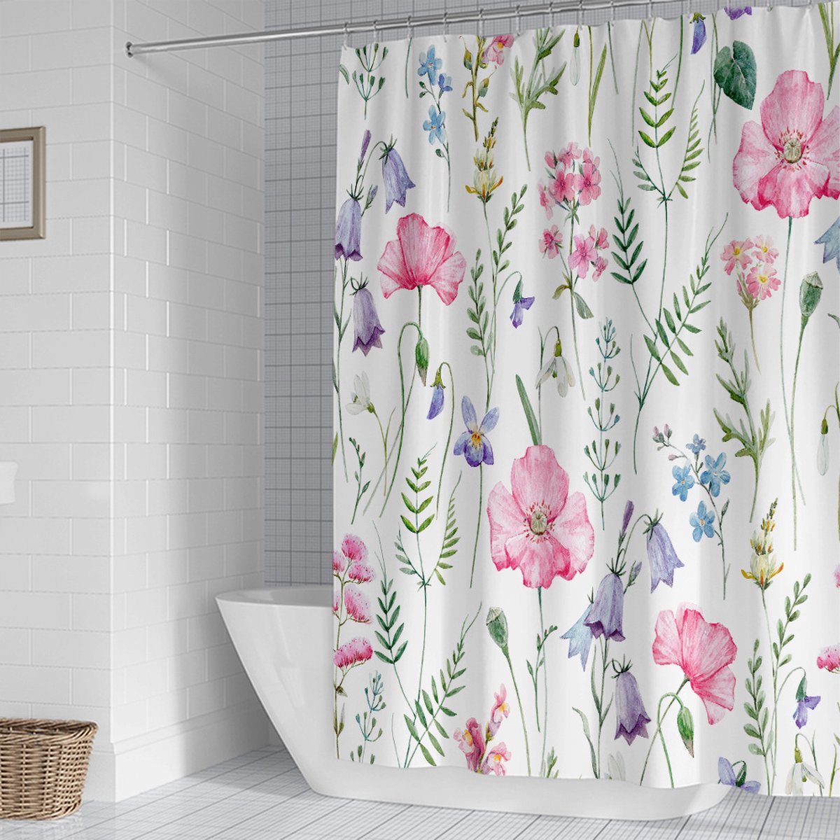 Shower curtain - 90 × 180cm - Watercolor Flower Plant Tropical Leaf - Polyester - Color - Printed - Anti-mold - Waterproof — image 2