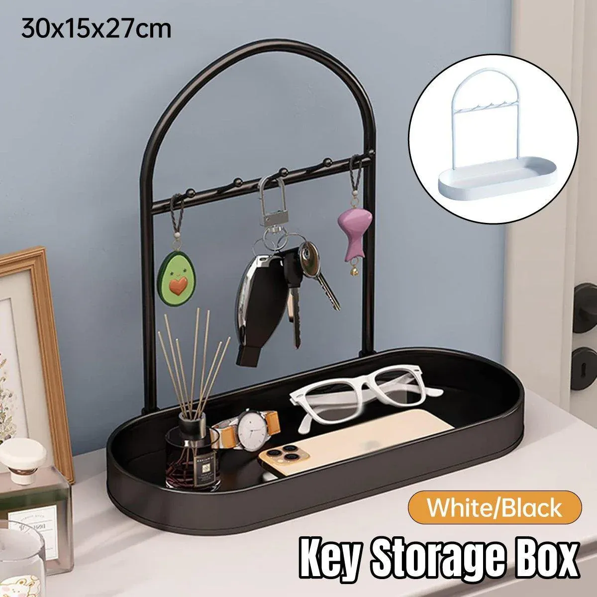 Versatile Entryway Storage Rack Waterproof Metal Key Holder Decorative Desktop - White — image 2