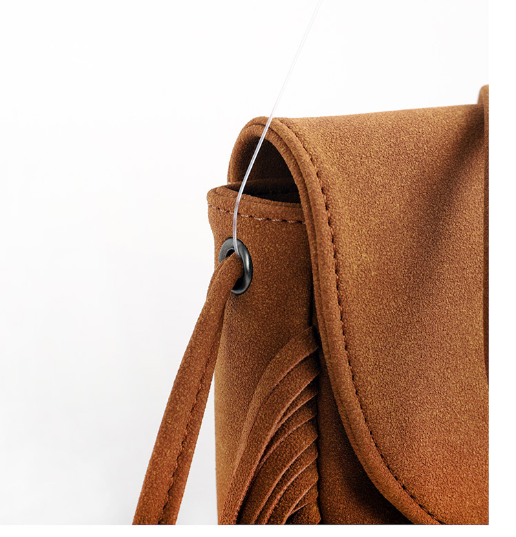 Coffee Chic Bohemian Fringe Crossbody Bag - Suede-Look PU Leather with Braided Detail & Adjustable Strap — image 3