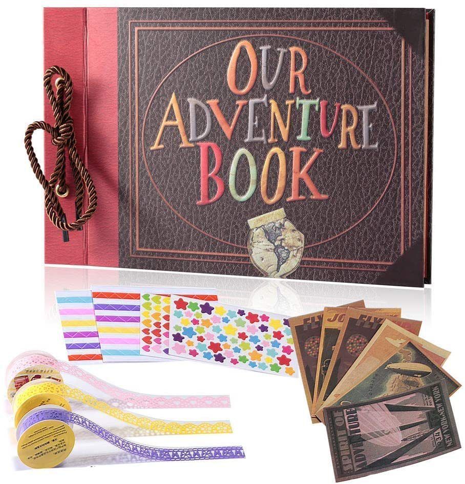 Scrapbook Photo Album,Our Adventure Book Scrapbook, Embossed Words Hard Cover Movie Up Travel Scrapbook for Anniversary โ image 3