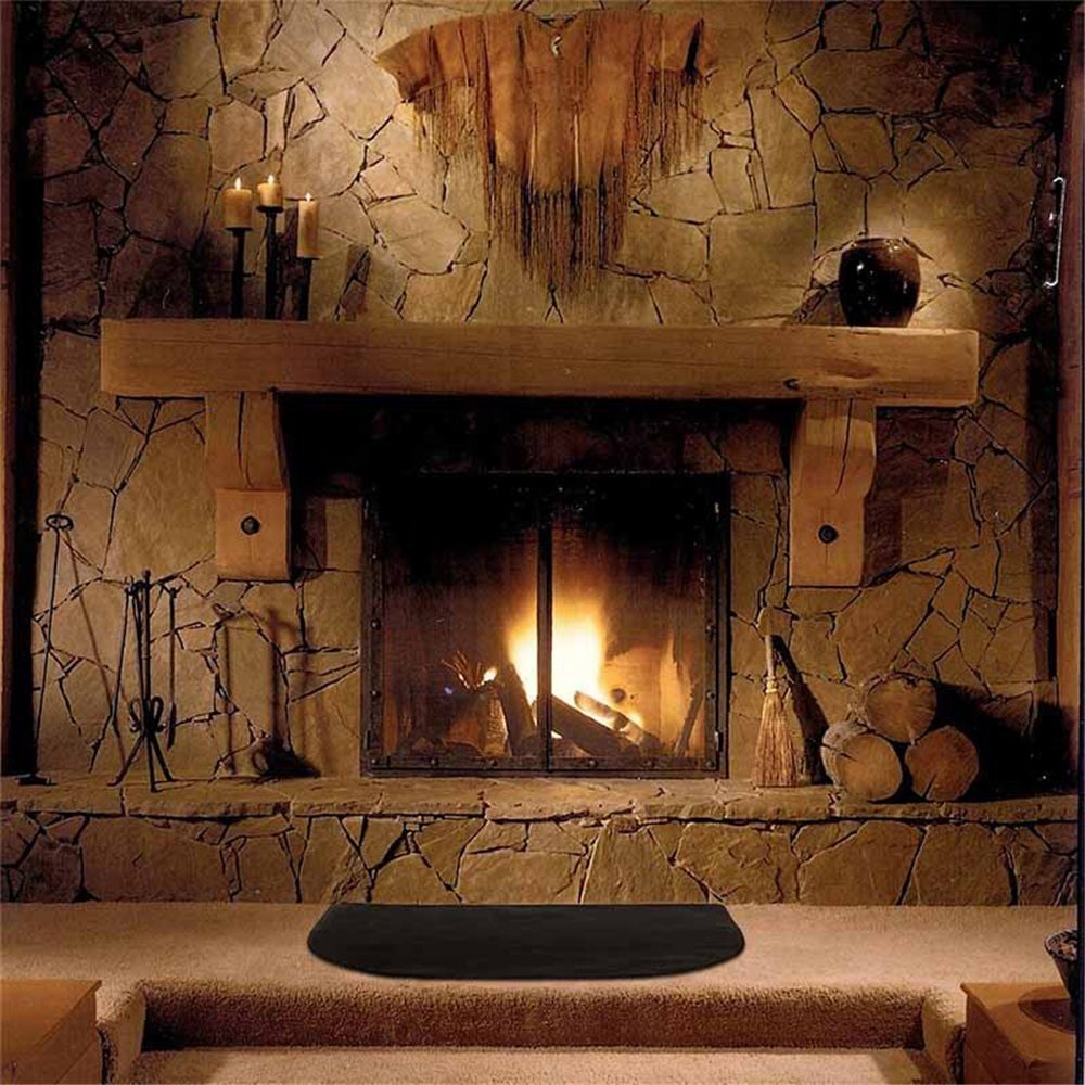 Fireproof Fireplace Mat & Hearth Rug 19.7*39.4Inch Half Round Hearth Stove Rug Protects Floors, Decks and Patios from Sparks Embers, Black — image 3