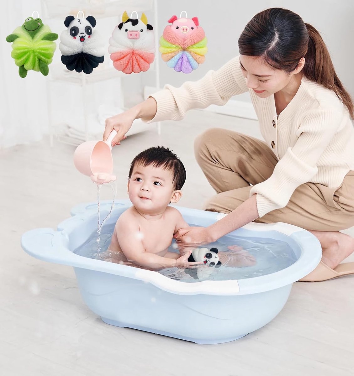 Shower Puff - 4 Pieces!! - Bath Sponge - Kids Bath Sponge - Relaxing Bath - Scrubbing Sponge - Soft Sponge - Shower Sponge - Bath Sponge - Massage Sponge — image 3