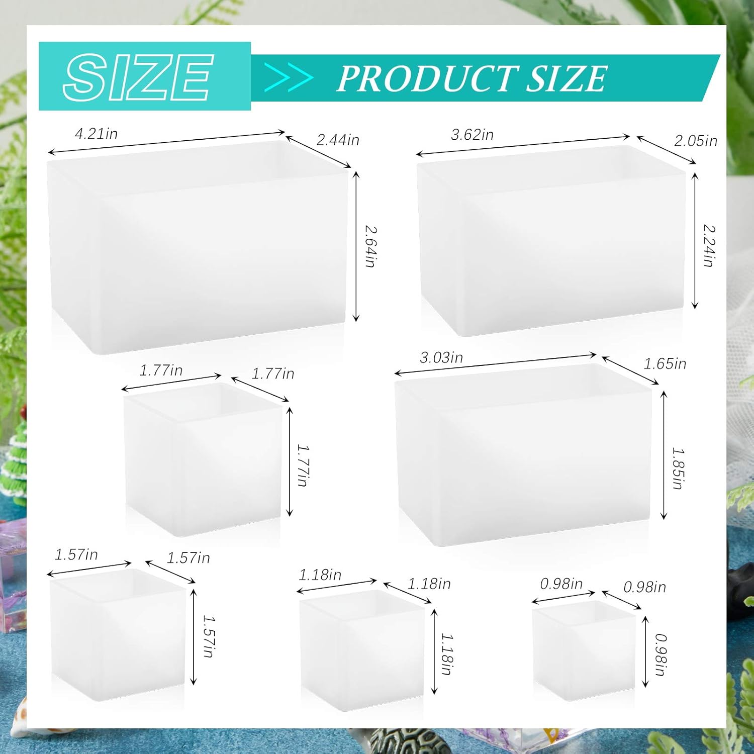 7 Pieces Square Resin Molds Rectangle Resin Molds Candle Mold Cube Casting Molds for Insect Specimen Coaster Flower Pot Candle Soap Jewelry Holder Interior โ image 2