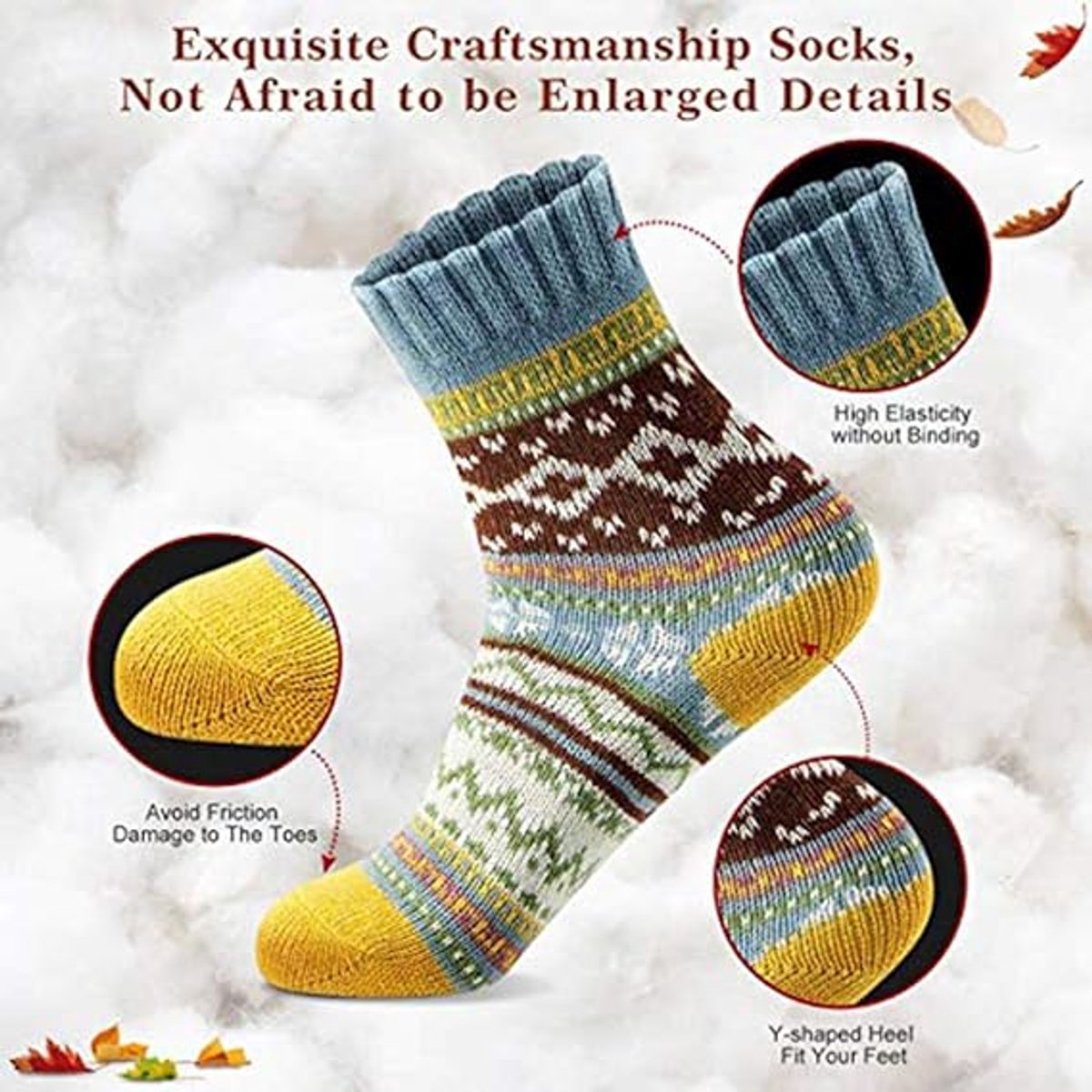 Socks - Set of 5 Pairs - House Socks - Vintage Design - Winter Socks - Home Socks - Women's Winter Socks - Warm Winter Socks for Ladies - House Socks for — image 5