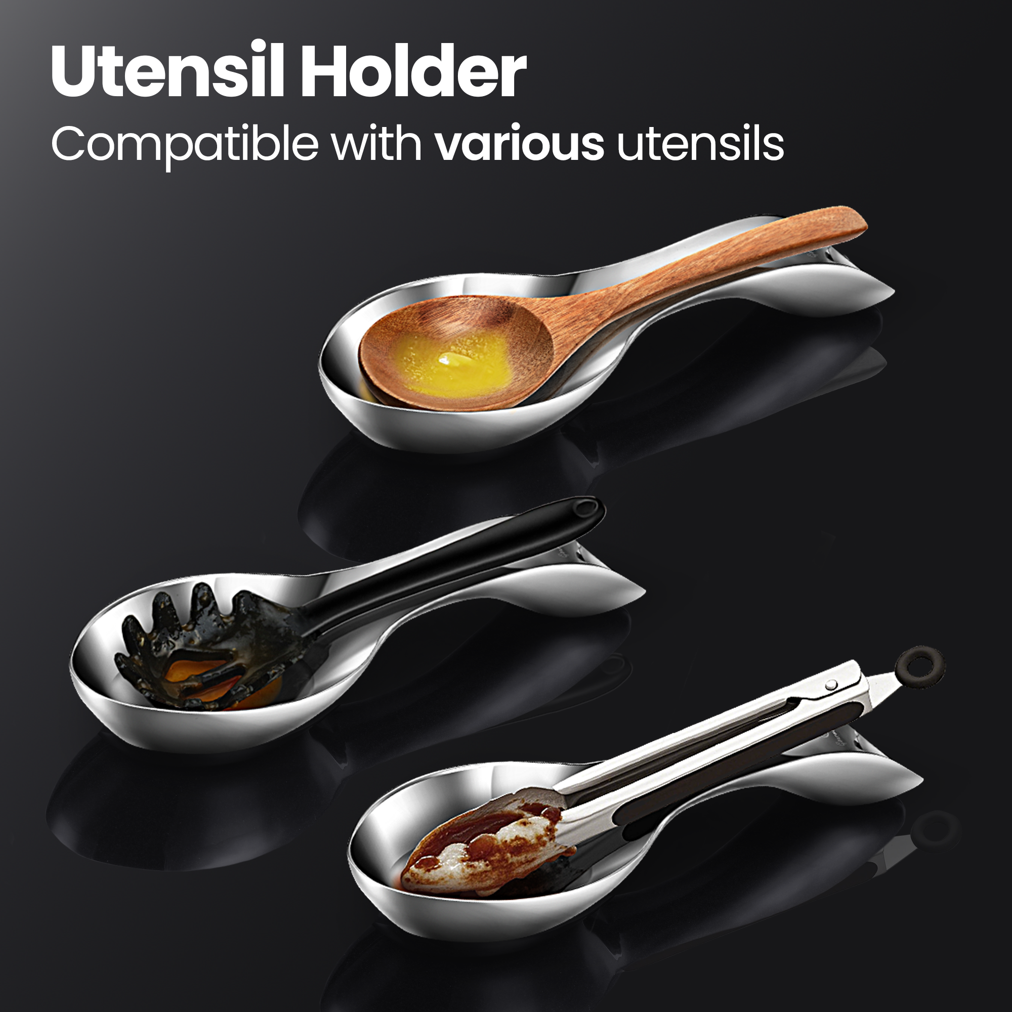 Gourmet Easy Break Proof Spoon Rest, Stainless Steel Spoon Holder, Spoon Rest for Stove Top — image 3