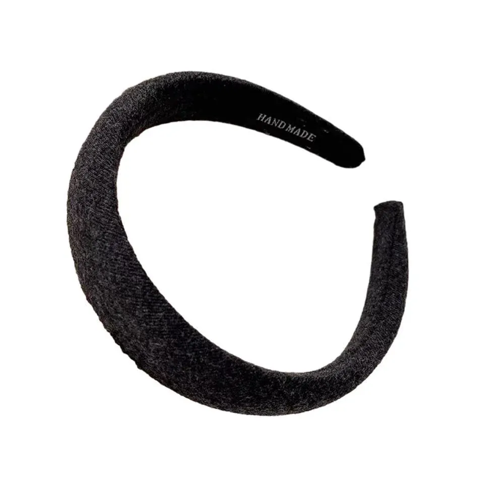 Ladies Headband Padded Hairband Wide Sponge Hair Hoop Solid Colour Accessories - Black