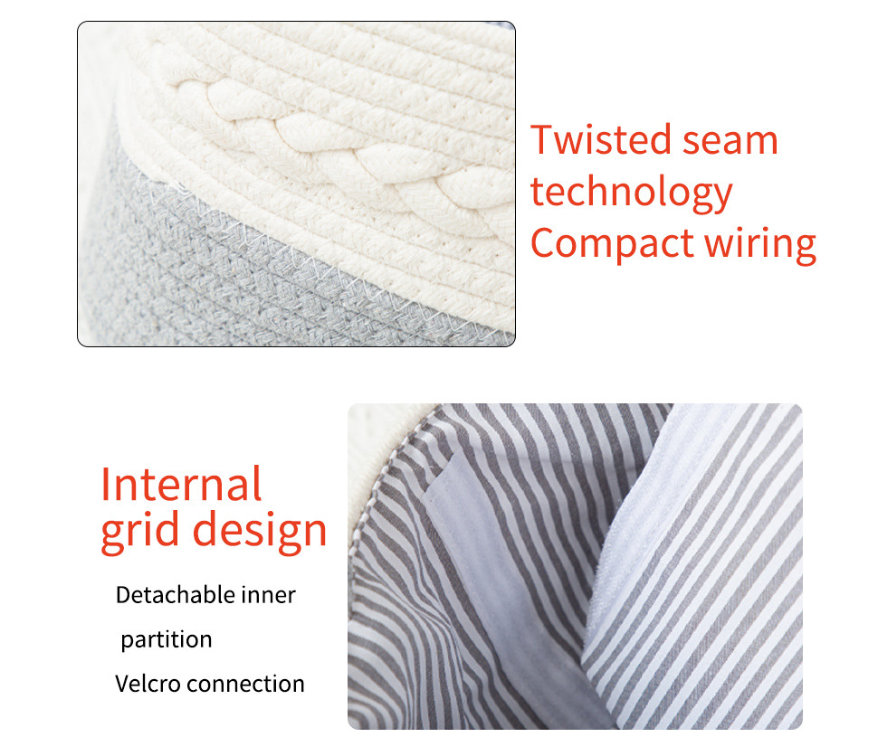 White Stylish Cotton Rope Basket for Clothing & Toys - Woven Storage Organizer, 38x23x18cm โ image 5