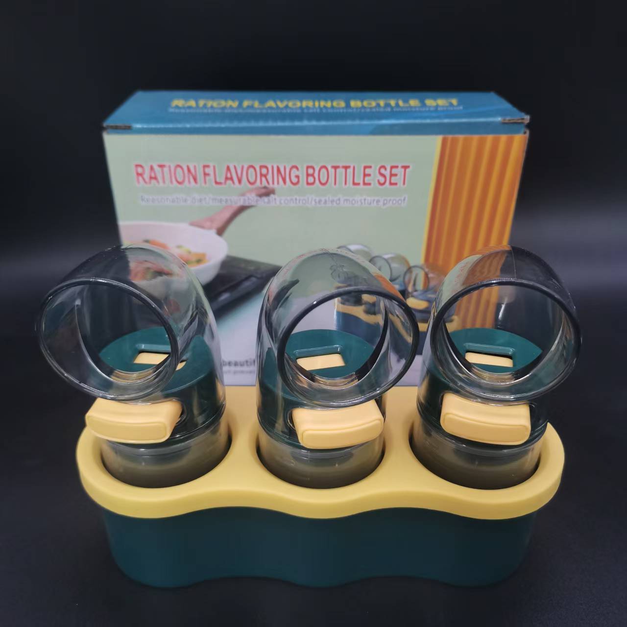 3 PCS Quantitative Salt & Spice Dispenser Set with Storage Base - 0.5g Precise Metering Shakers for Salt, Pepper & Spices - Push Button Portion Control Kitchen