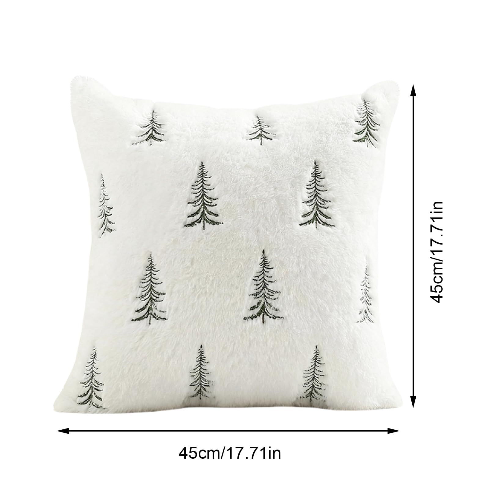 Christmas Pillow Covers 18x18 inch Set of 2 Green Embroidered Christmas Tree Decoration Beige Soft Plush Faux Fur Jacquard Throw Pillows for Bedroom Sofa — image 5