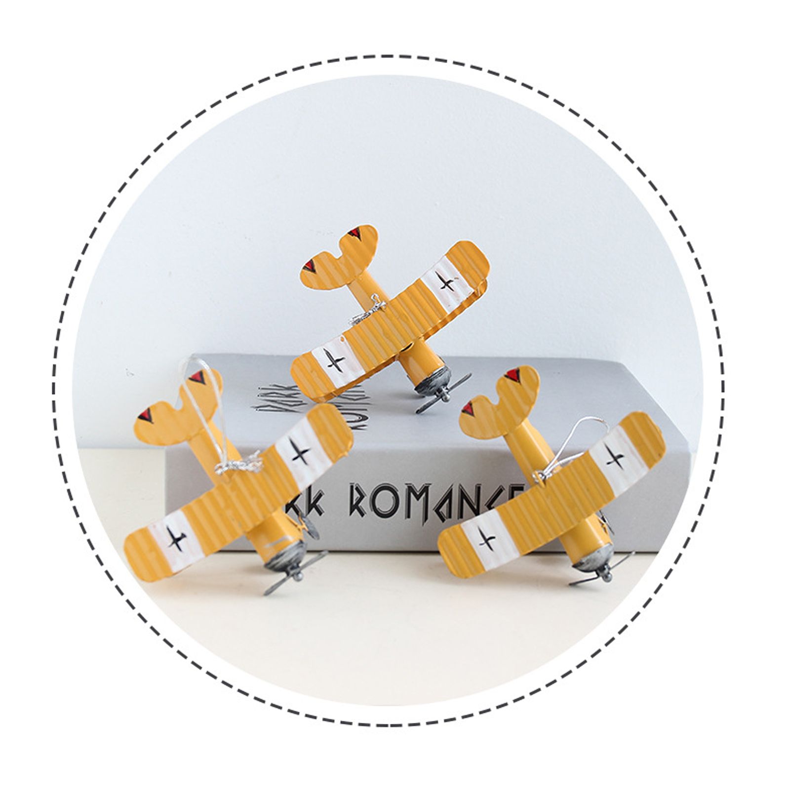 3pcs Airplane Hanging Ornament Retro Decoration Iron Airplane Model for Car Desktop Yellow Red Blue — image 2