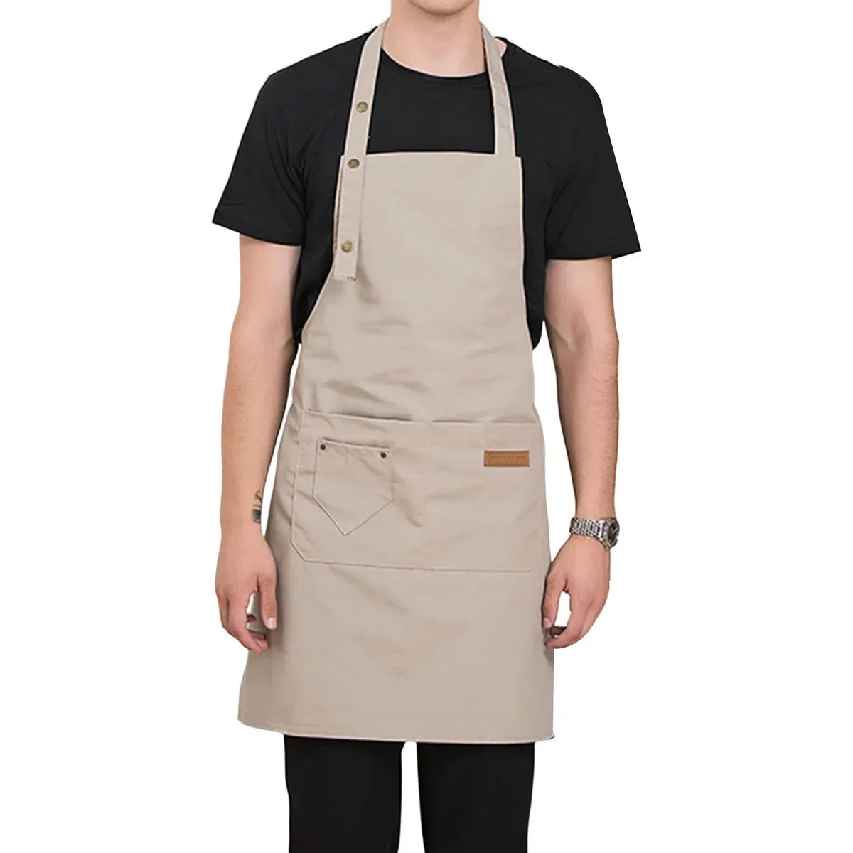 Cafe Restaurant Home Neck Hanging Waist Tie Apron Waterproof Adjustable Strap - Beige