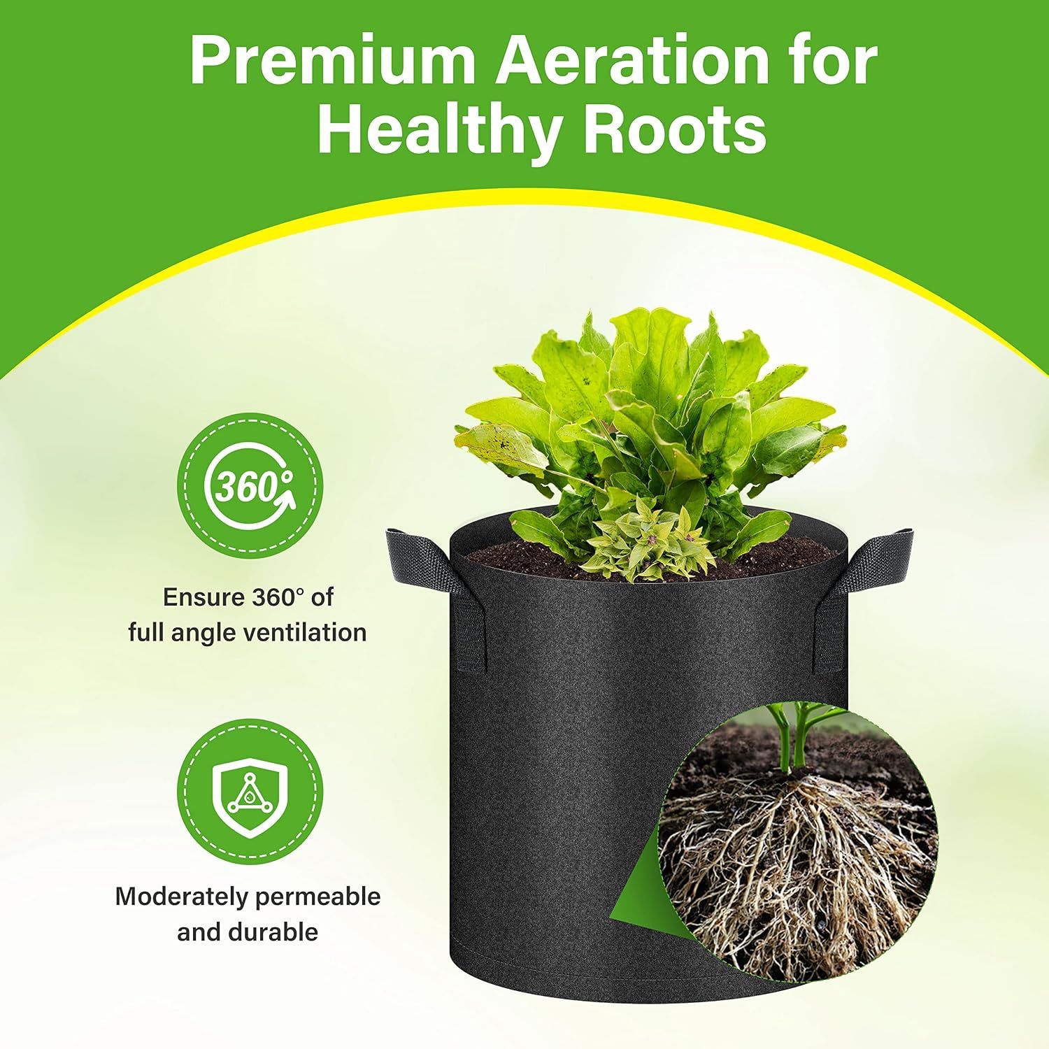 HealSmart 6-Pack 2 Gallon Nonwoven Grow Bags - Aeration Fabric Pots with Handles for Garden Fruits Vegetables Flowers - Black โ image 5
