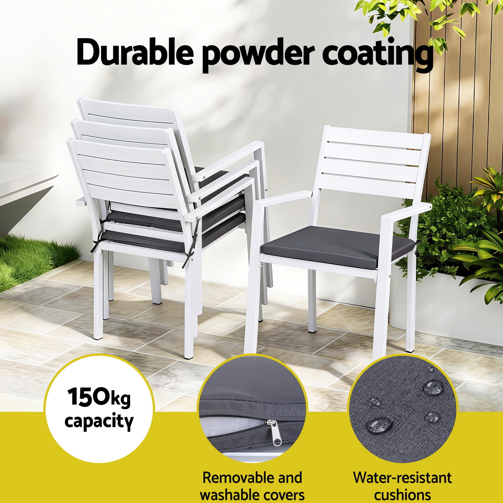 Gardeon 4PC Outdoor Dining Chairs Stackable Aluminum Lounge Chair Patio Furniture — image 5