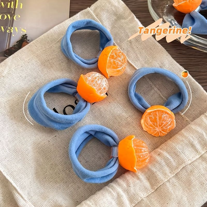 4pcs Fun Realistic Orange Fruit-Shaped Hair Ties, Cute Elastic Hair Accessories for Women's Ponytails Hair Rope — image 5