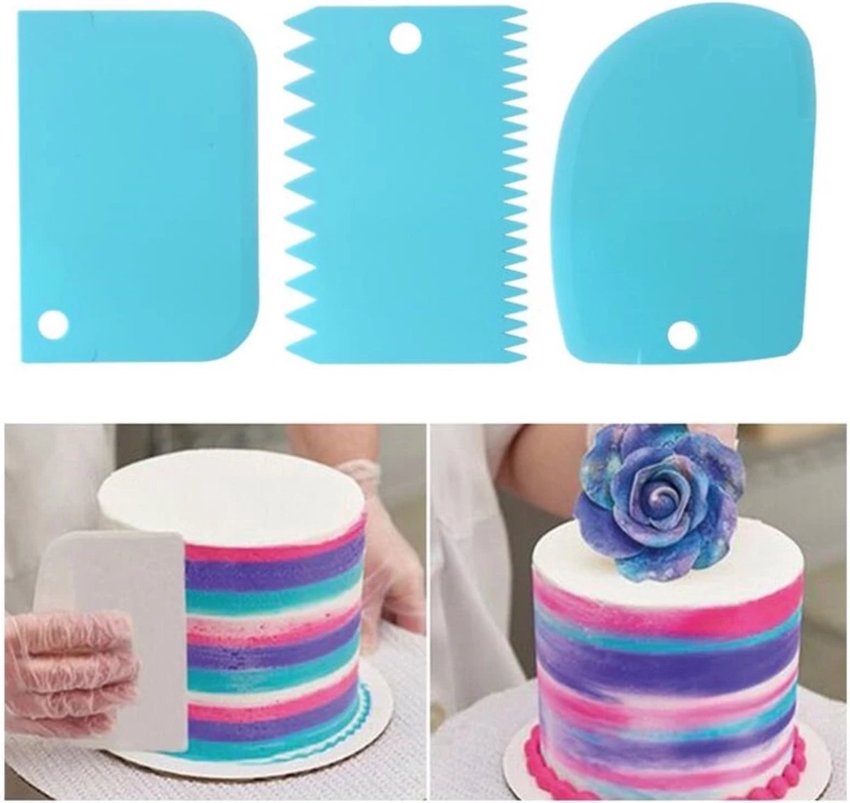 Dough Scraper | Cake Scraper | Dough Cutter | Dough Scraper | 3-Piece | Blue