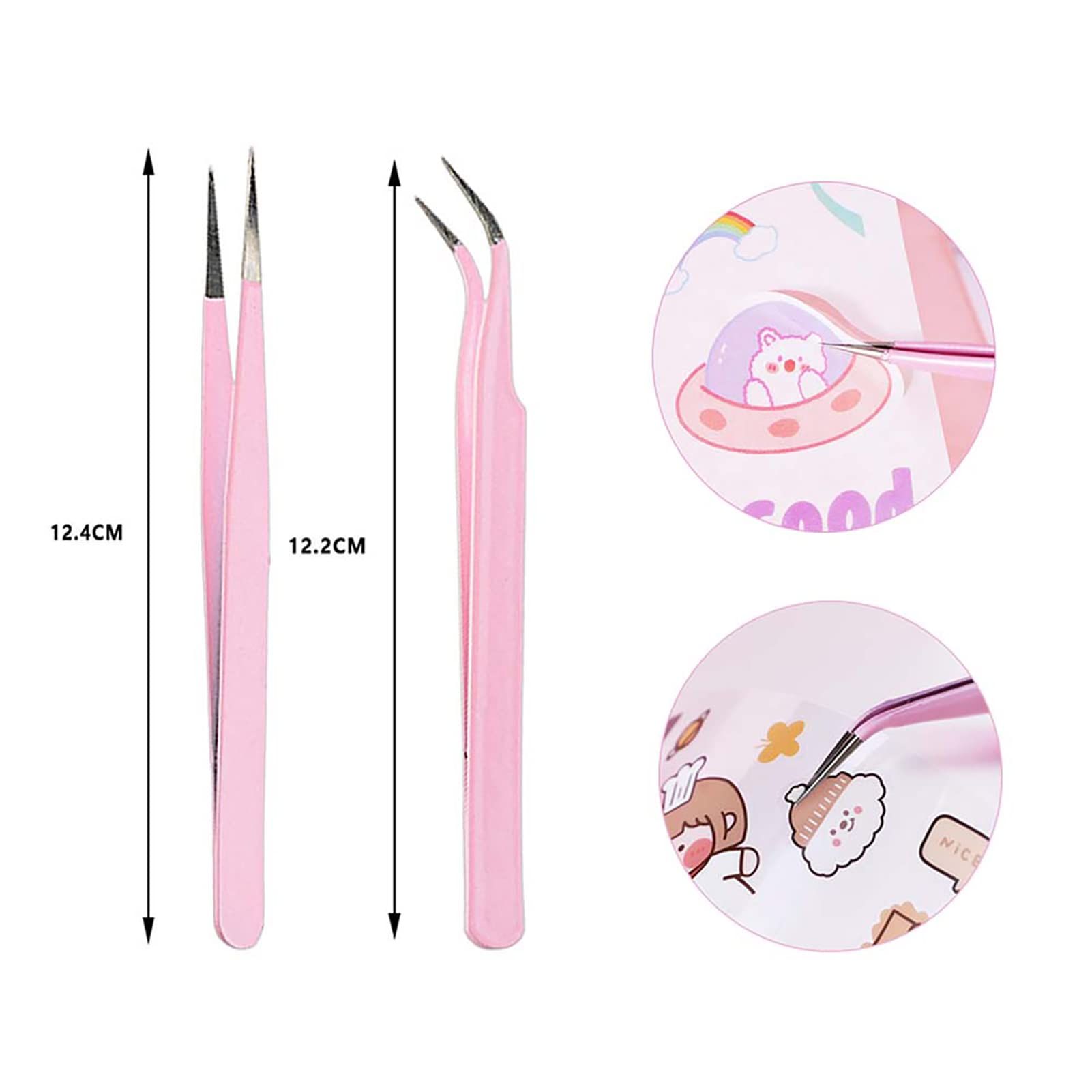 4PCS Precision Tweezers Set, Diamond Painting Tools, Anti-Static Stainless Steel Curved & Point Tip Tweezers, for Nail Art,DIY β image 2