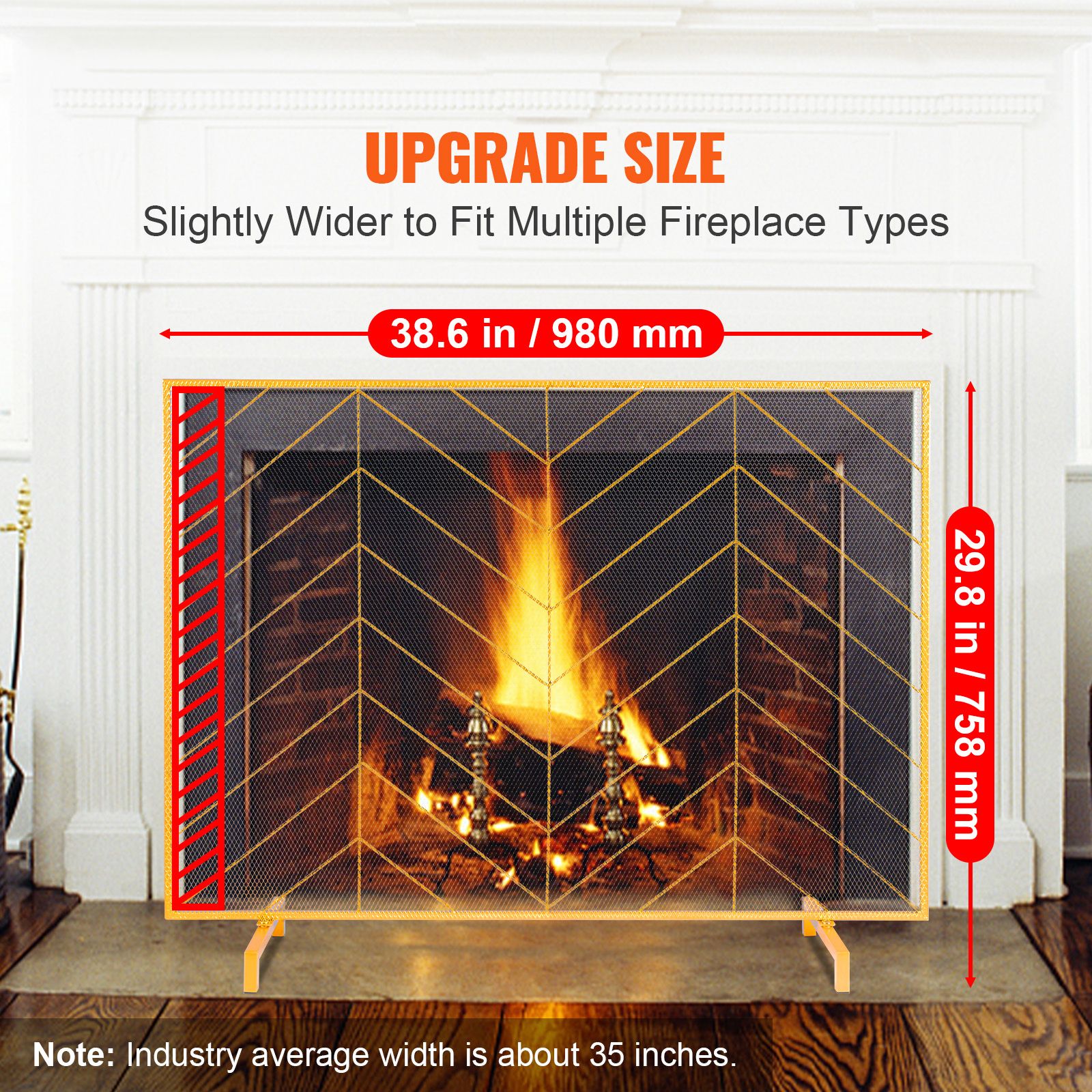 980x758MM Fireplace Screen 1-Panel Iron Mesh Spark Guard Modern Gold โ image 2