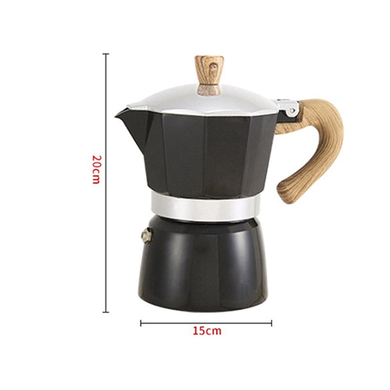 Aluminum Coffee Pot with Wood Grain Handle Moka Coffee Pot Outdoor Portable Coffee Maker Tool Matte Black 300ML โ image 2