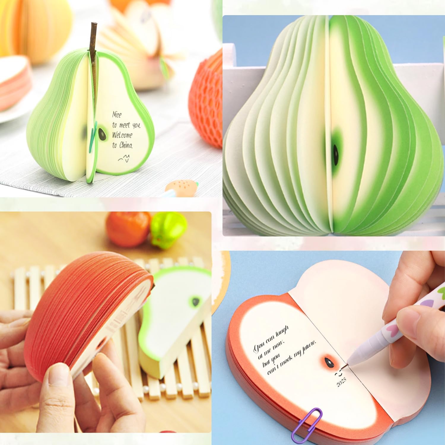 2 Pack 3D Fruit Shaped Non-Sticky Notes, Apple & Pear Sticky Memo Pads, Creative Desk Decoration Notebooks for Office, School, Planner, Journal, Prezzie โ image 5