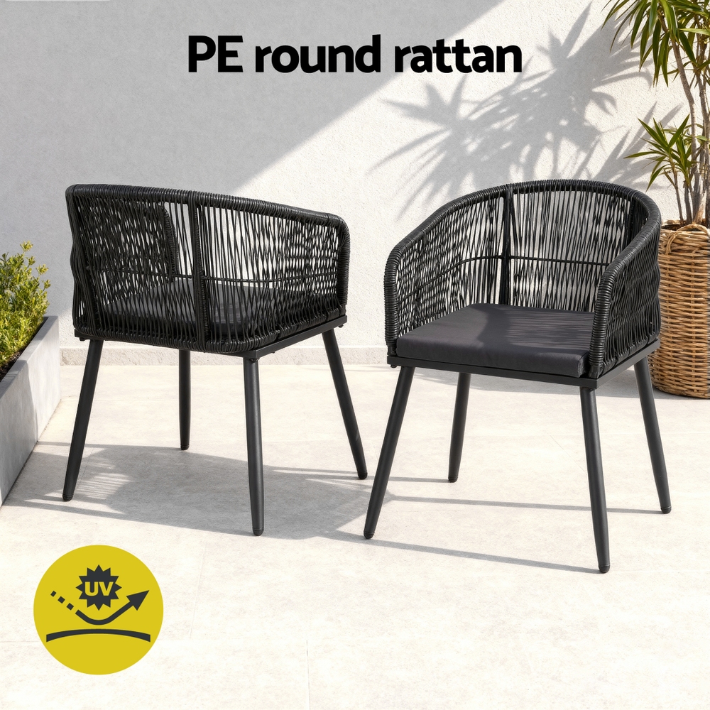 Gardeon 2PC Outdoor Dining Chairs Wicker Chair Patio Furniture Garden Steel Black — image 6