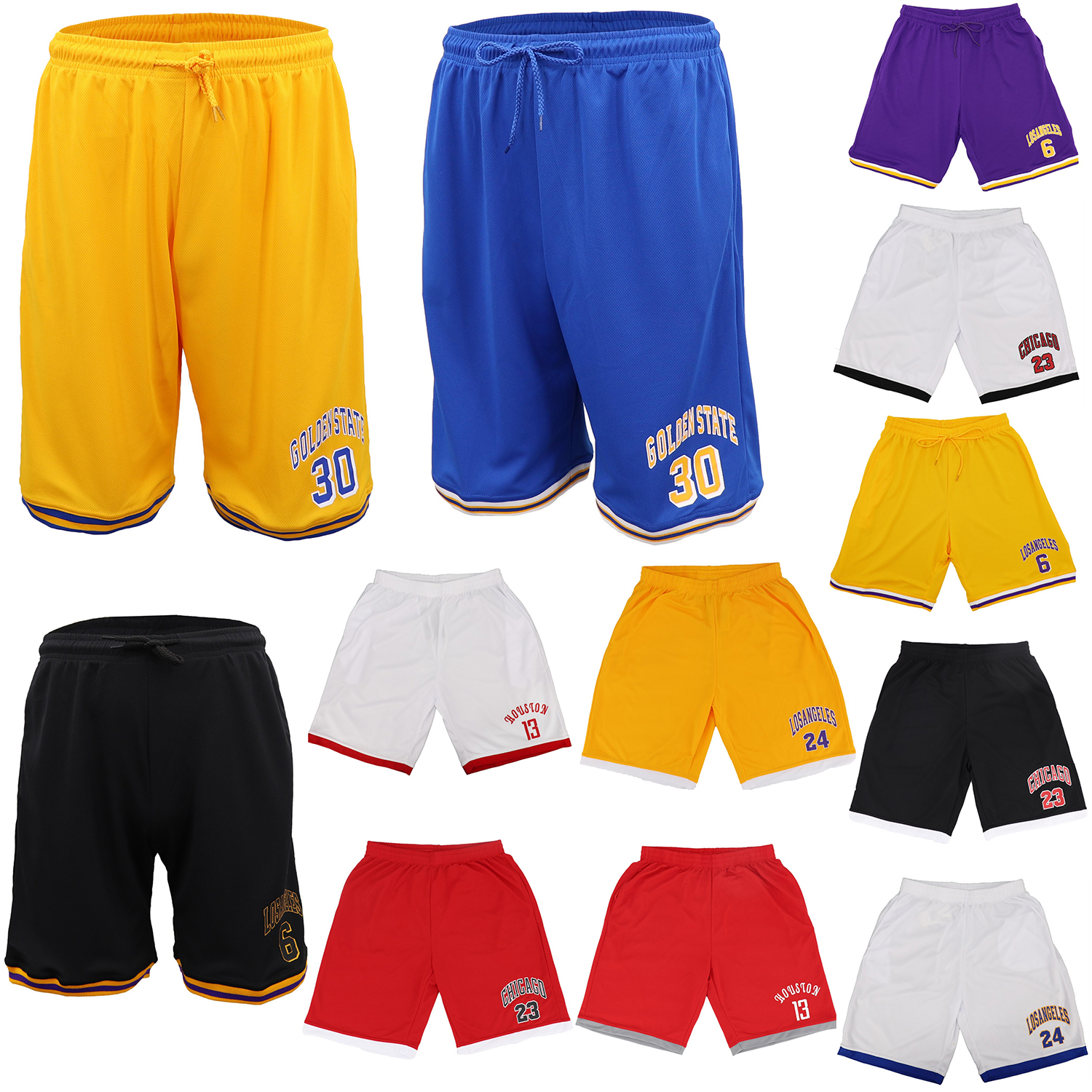 Men's Basketball Sports Shorts Gym Jogging Swim Board Boxing Sweat Casual Pants, Yellow - Los Angeles 24, XL โ image 2