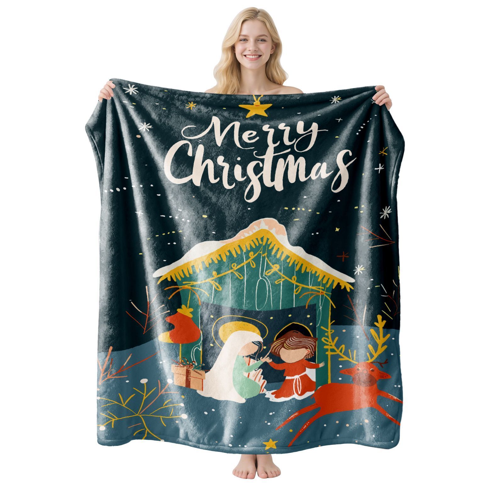 Warm Multi‑scene Flannel Blanket, Versatile Air‑Condition Throw, Practical Gift For Christmas & Halloween Home Festival Decor, Style FLR‑100, Size XL
