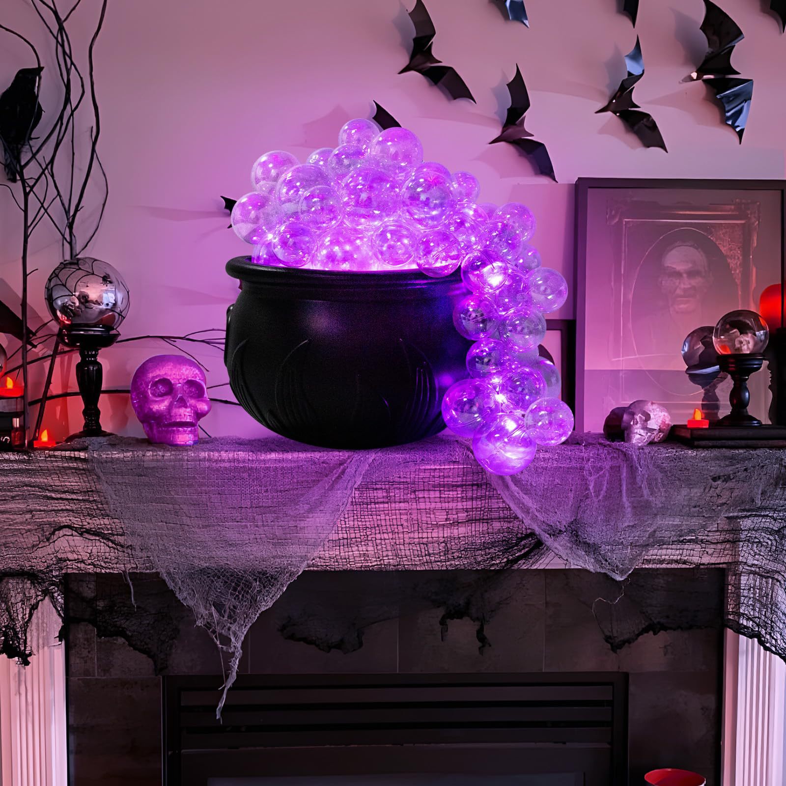 1 pc purple bubble, Witch Jar candy jar, Witch bucket black plastic, retro party table decoration — image 3