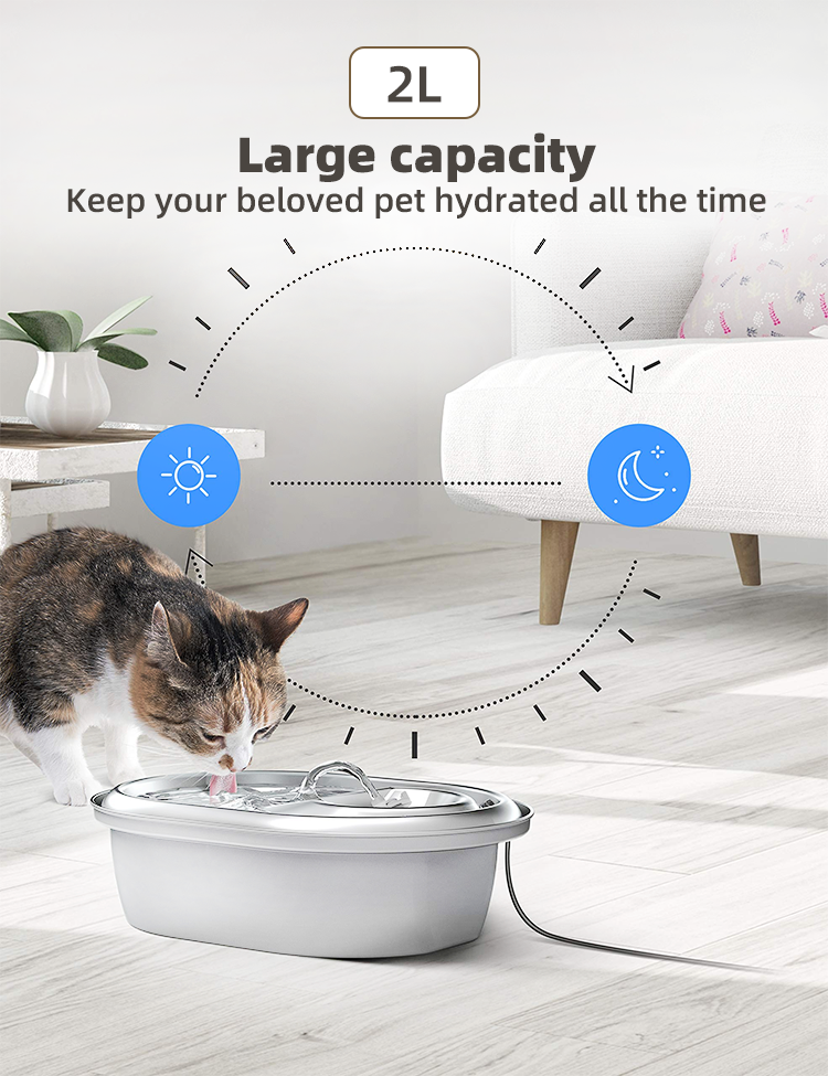 YES4PETS 2L Automatic Electric Pet Water Fountain Dog Cat Stainless Steel Feeder Bowl Dispenser โ image 2