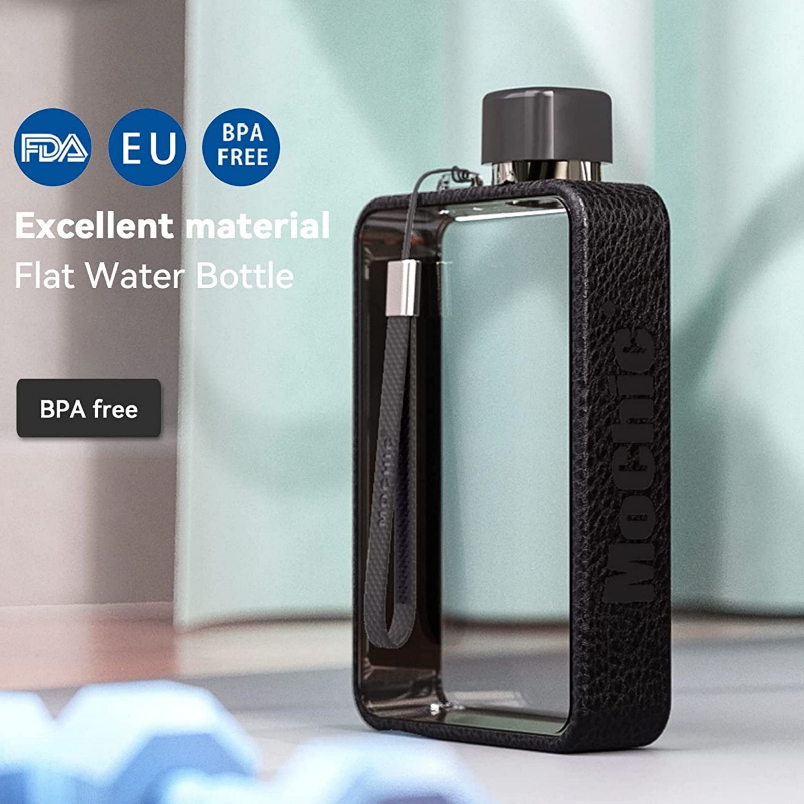A5 Flat Water Bottle Portable Travel Mug BPA Free Water Bottle (Grey) — image 5