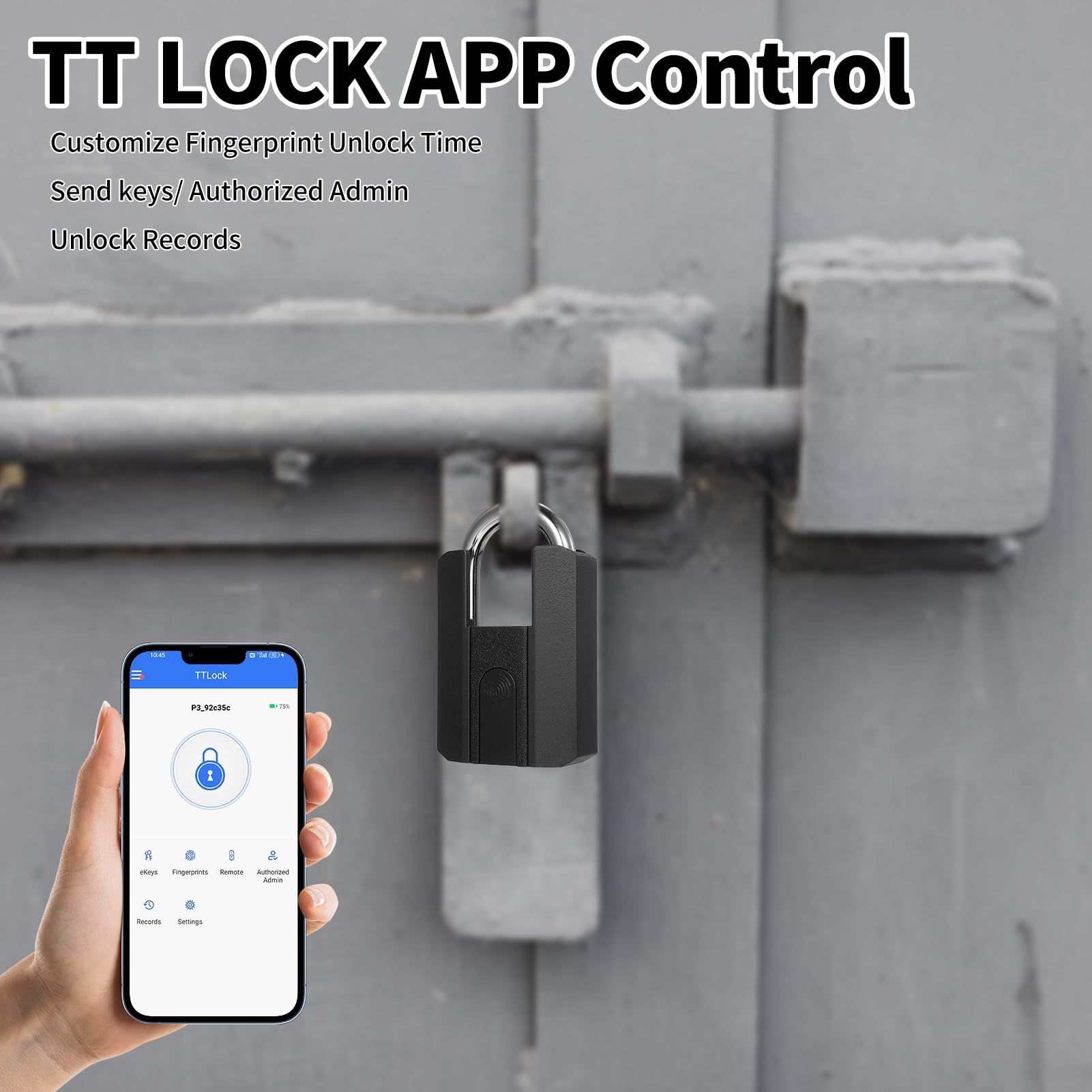 Heavy Duty Fingerprint Padlock with APP Waterproof Smart Lock with Key for Warehouse Fence Outdoor Gate Reable Smart Padlock โ image 4